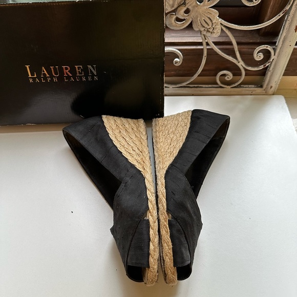 Lauren Ralph Lauren Cecilia Black Shantung Espadrille Wedge Shoes 8.5B - Picture 4 of 6